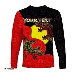 Custom Personalised Aboriginal Flag Mix Lizard Long Sleeve T-shirts