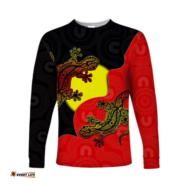 Custom Personalised Aboriginal Flag Mix Lizard Long Sleeve T-shirts