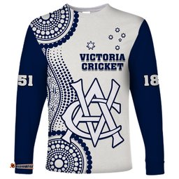 Custom Text And Number Victoria Cricket Long Sleeve T-shirt Sheffield Shield Australia Indigenous