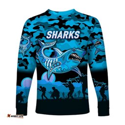 Cronulla Sutherland Sharks ANZAC Long Sleeve T-shirt Simple Style Black