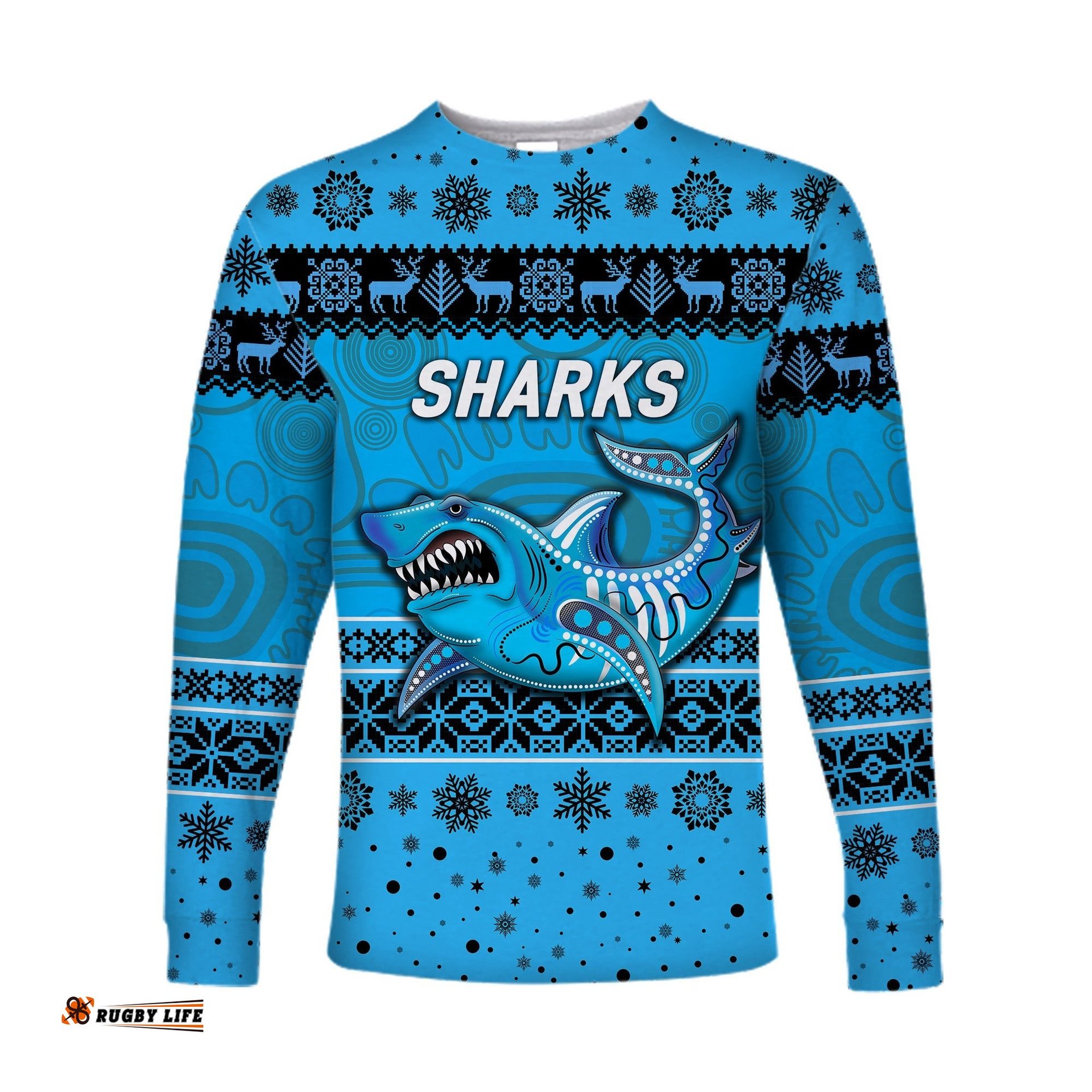 Cronulla Sutherland Sharks Long Sleeve T-shirts Christmas Simple Style Blue