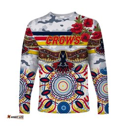 Custom Personalised Adelaide Crows ANZAC Long Sleeve T-shirt Indigenous White