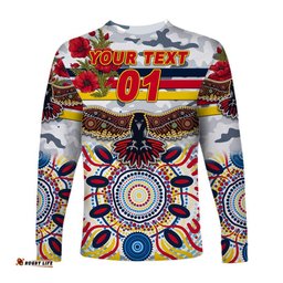 Custom Personalised Adelaide Crows ANZAC Long Sleeve T-shirt Indigenous White