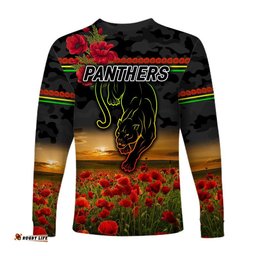 Penrith Panthers ANZAC Long Sleeve T-shirt Poppy Flowers Black