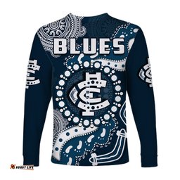 Carlton Football Long Sleeve T-shirt Blues 1864 Boomerang Indigenous Artsy