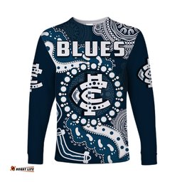 Carlton Football Long Sleeve T-shirt Blues 1864 Boomerang Indigenous Artsy