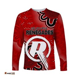 Custom Personalised And Number Renegades Cricket Long Sleeve T-shirt Aboriginal Red