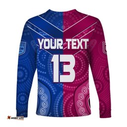 Custom Text and Number Blues and Maroons Rugby Long Sleeve T-shirt Origin NSW Combine Queensland Aboriginal Australian