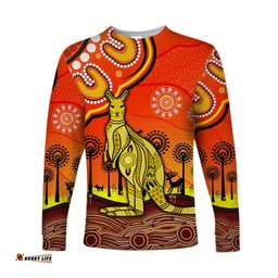 Custom Personalised Aboriginal Art Kangaroo Long Sleeve T-shirt Indigenous Unique Orange