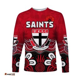 Custom Text and Number Saints Anzac Long Sleeve T-shirt St Kilda Aboriginal Remember Them