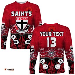 Custom Text and Number Saints Anzac Long Sleeve T-shirt St Kilda Aboriginal Remember Them