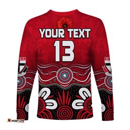 Custom Text and Number Saints Anzac Long Sleeve T-shirt St Kilda Aboriginal Remember Them