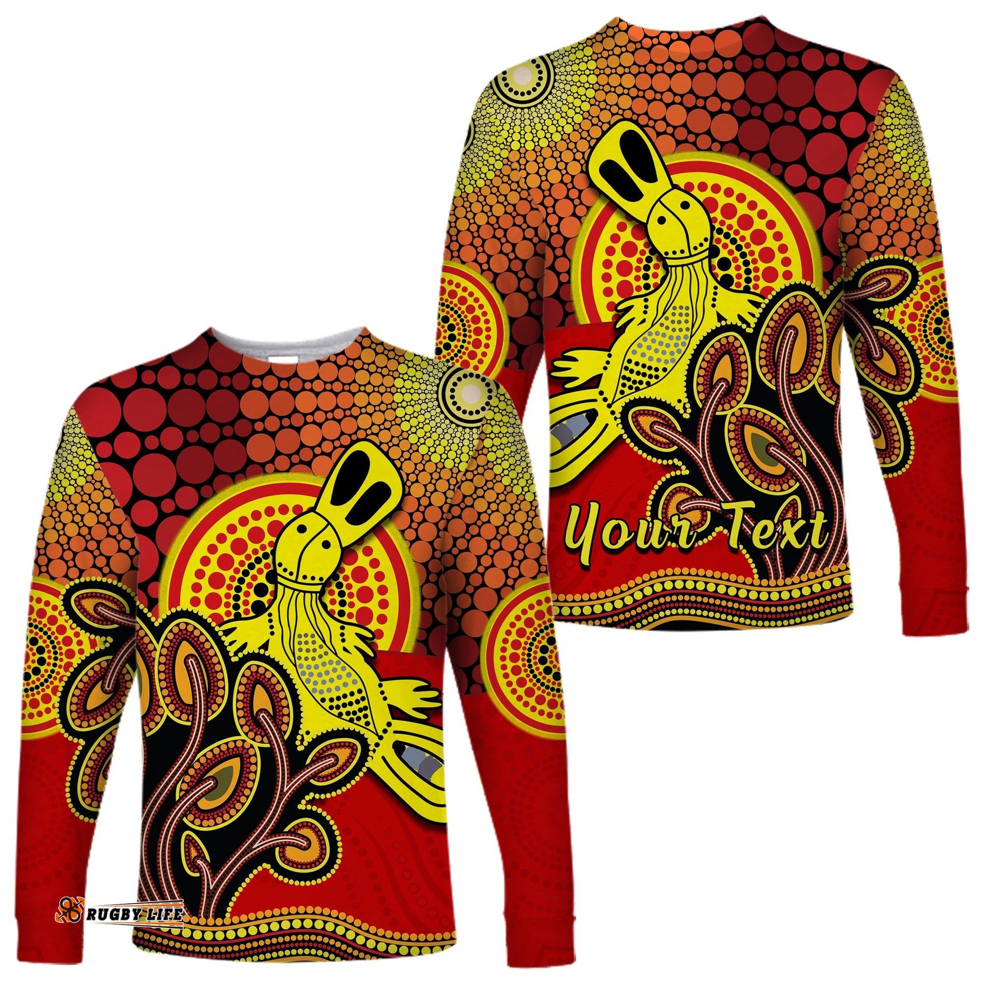 Custom Personalised Aboriginal Platypus Long Sleeve T-shirt Tree On The Hill Sunshine