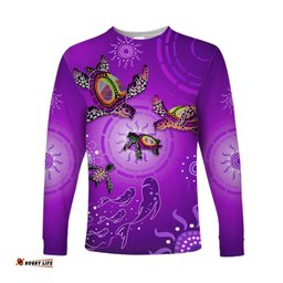 Custom Personalised Australian Aboriginal Long Sleeve T-shirt Happy Turtle Family Version Purple