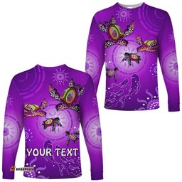 Custom Personalised Australian Aboriginal Long Sleeve T-shirt Happy Turtle Family Version Purple