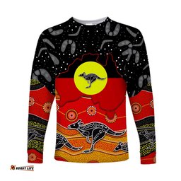 Custom Personalised Aboriginal Flag Long Sleeve T-shirt Map Aussie