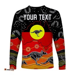 Custom Personalised Aboriginal Flag Long Sleeve T-shirt Map Aussie