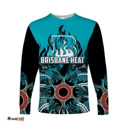 Custom Personalised And Number Brisbane Heat Long Sleeve T-shirts Cricket Dot Aboriginal
