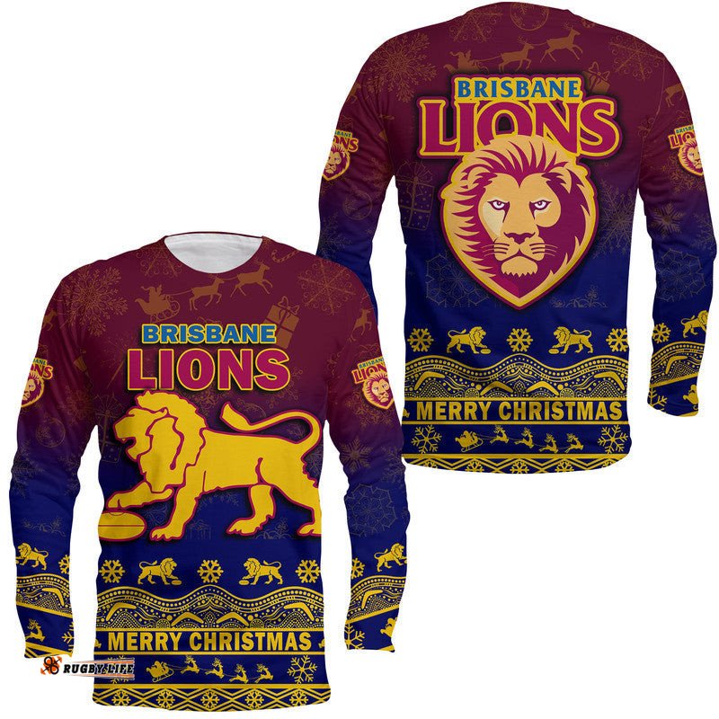 Brisbane Unique Lions Winter Season Long Sleeve T-shirt Lions Merry Christmas