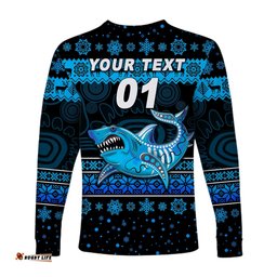 Custom Personalised Cronulla Sutherland Sharks Long Sleeve T-shirts Christmas Simple Style Black