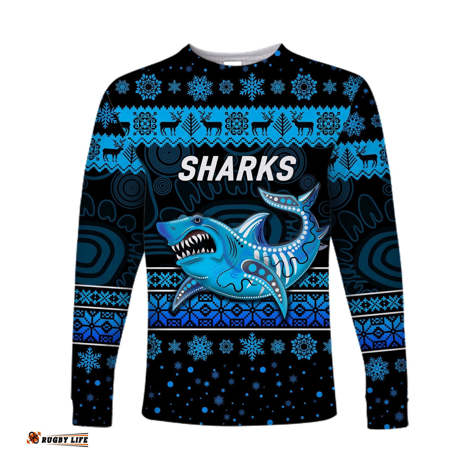 Custom Personalised Cronulla Sutherland Sharks Long Sleeve T-shirts Christmas Simple Style Black