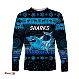 Custom Personalised Cronulla Sutherland Sharks Long Sleeve T-shirts Christmas Simple Style Black