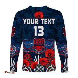 Custom Text and Number Demons Anzac Long Sleeve T-shirt Casey Football Aboriginal Poppy