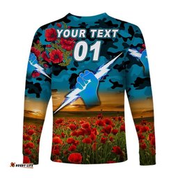 Custom Personalised Port Adelaide Power ANZAC Long Sleeve T-shirt Poppy