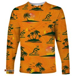 Custom Text And Number Wallabies Australian Rugby Long Sleeve T-shirt Hawaii Style