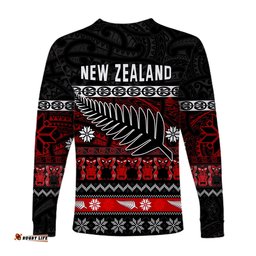 New Zealand Silver Fern Christmas Long Sleeve T-shirt Maori Meri Kirihimete