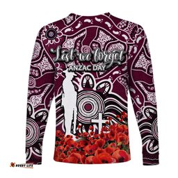 Sea Eagles Long Sleeve T-shirts Anzac Day Poppy Flowers With Aboriginal