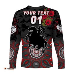 Custom Personalised St. George Illawarra Dragons ANZAC Long Sleeve T-shirt Indigenous Black