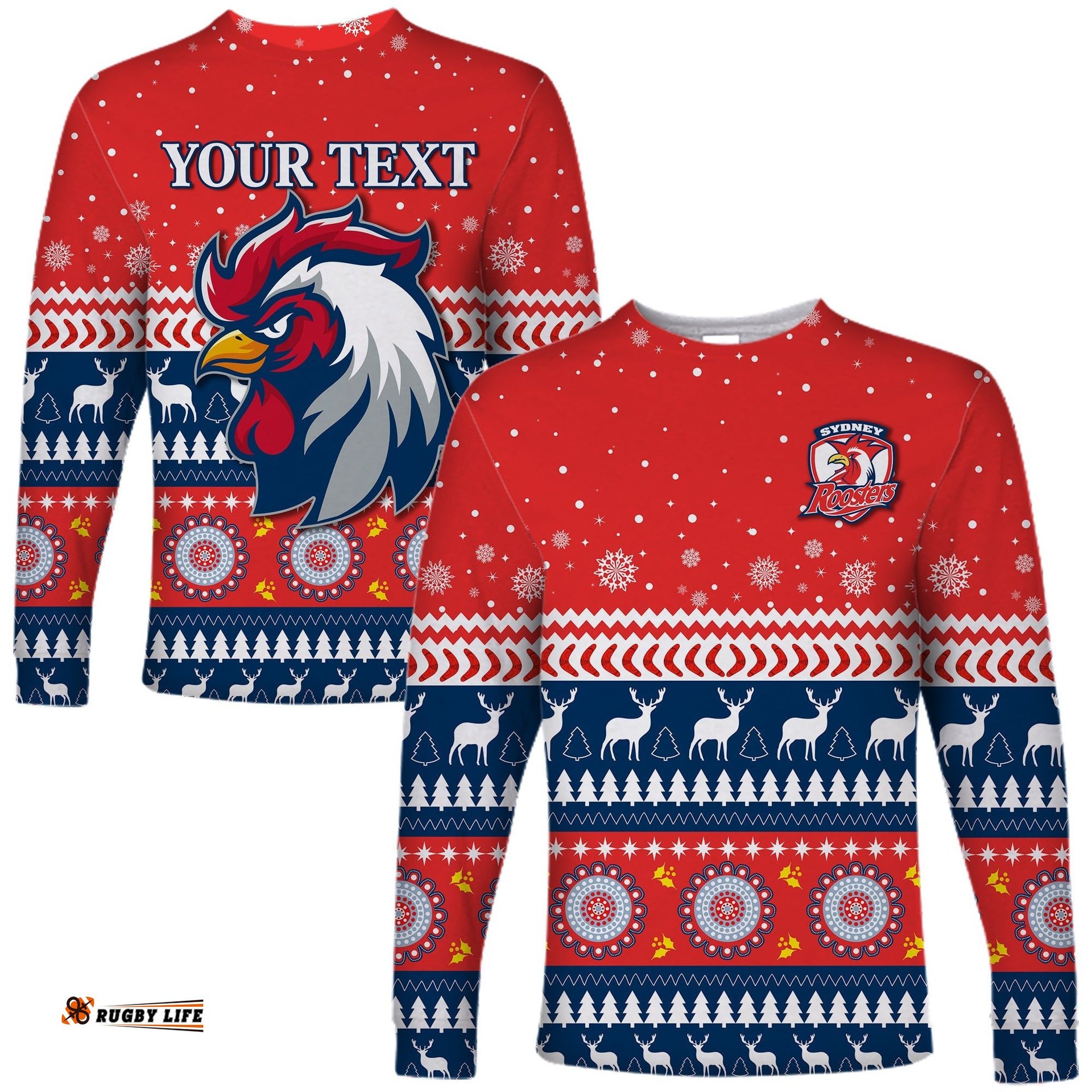Custom Personalised Roosters Long Sleeve T-shirt Merry Christmas Sydney