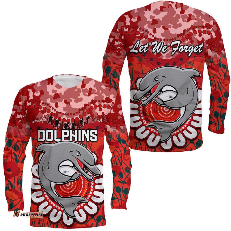 Dolphins Rugby ANZAC Long Sleeve T-shirt Camouflage Poppy