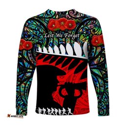 New Zealand Maori ANZAC Long Sleeve T-shirt Remembrance Soldier Paua Shell