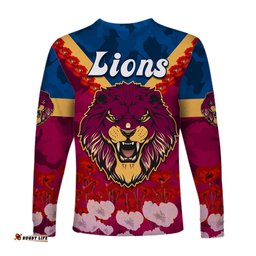 Lions Anzac Long Sleeve T-shirt Brisbane Brissie Poppy Flowers