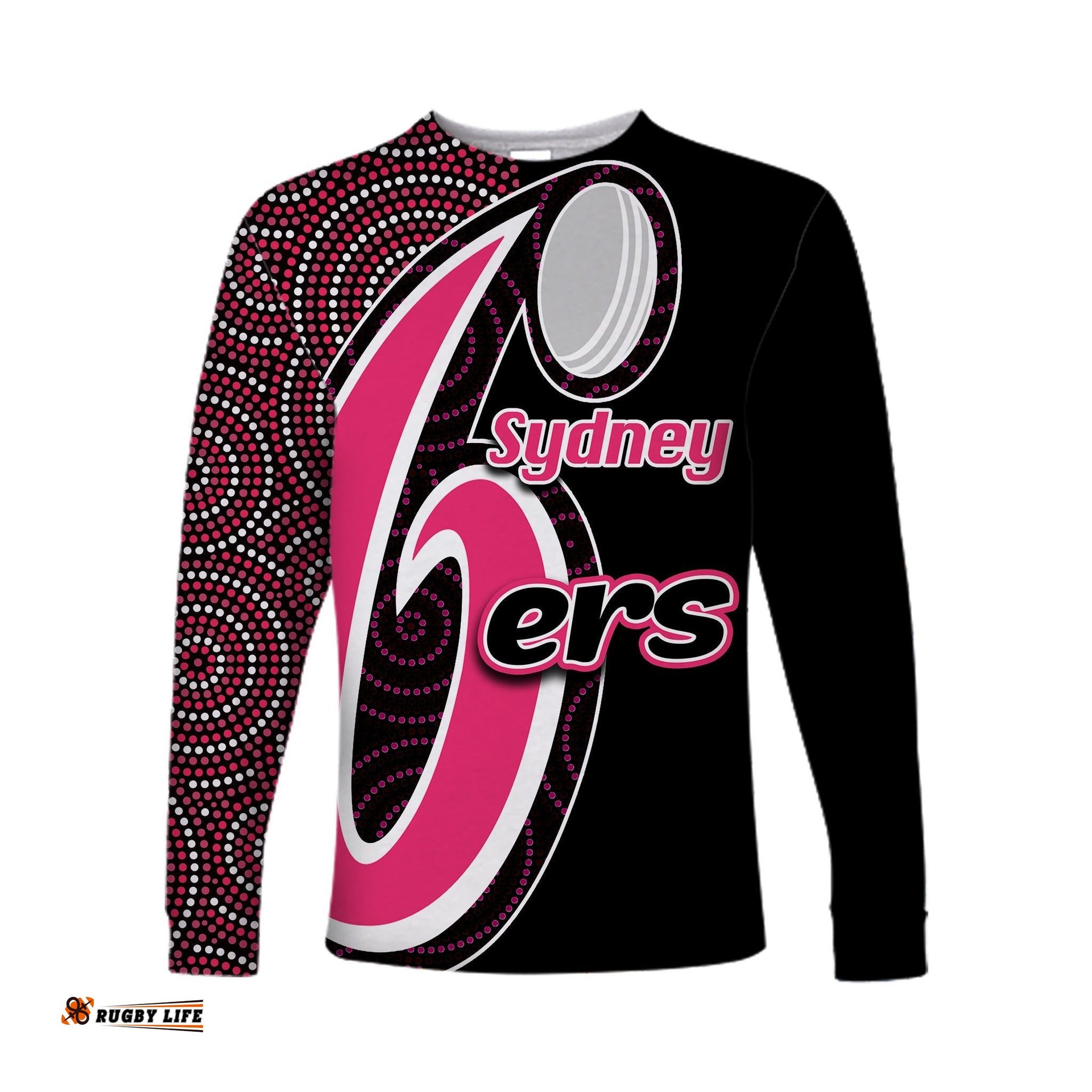 Custom PersonalisedSydney Sixers Long Sleeve T-shirts Cricket Aboriginal Dot Patterns