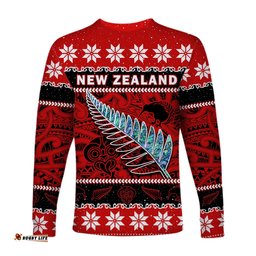 New Zealand Christmas Long Sleeve T-shirt Paua Shell Silver Fern Meri Kirihimete