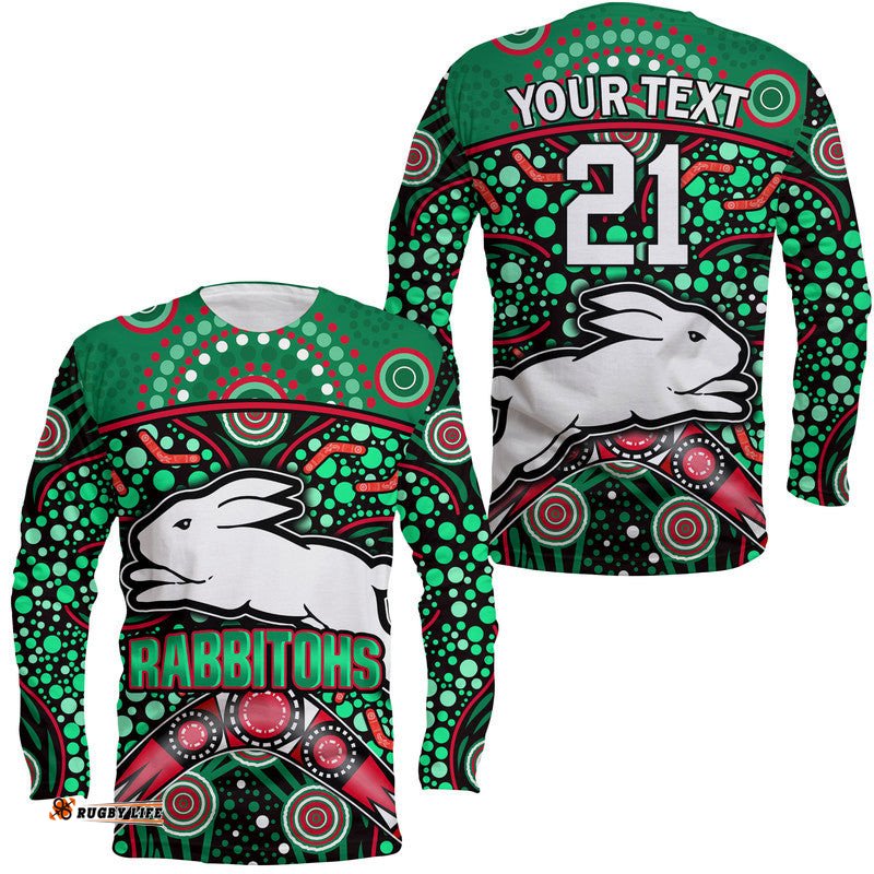 Custom Personalised South Sydney Indigenous Rabbitohs Dot Art Style Long Sleeve T-shirt
