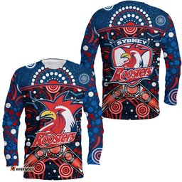 Roosters Rugby Long Sleeve T-shirt Boomerang Indigenous Dots