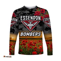 Essendon Bombers ANZAC Long Sleeve T-shirt Poppy Black