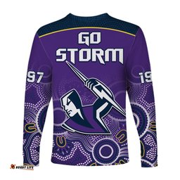 Melbourne Storm Rugby Long Sleeve T-shirt Indigenous Boomerang Gradient Style