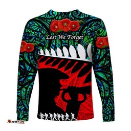 New Zealand Maori ANZAC Long Sleeve T-shirt Remembrance Soldier Turquoise