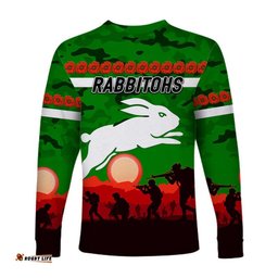 South Sydney Rabbitohs ANZAC Long Sleeve T-shirt Simple Style Green