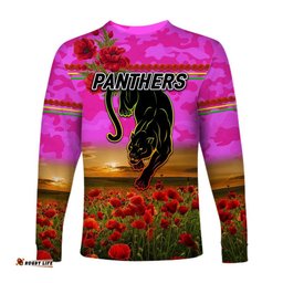 Penrith Panthers ANZAC Long Sleeve T-shirt Poppy Flowers Pink