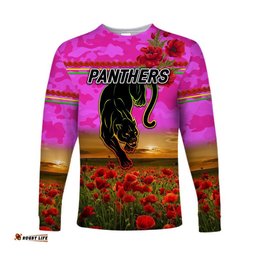 Penrith Panthers ANZAC Long Sleeve T-shirt Poppy Flowers Pink