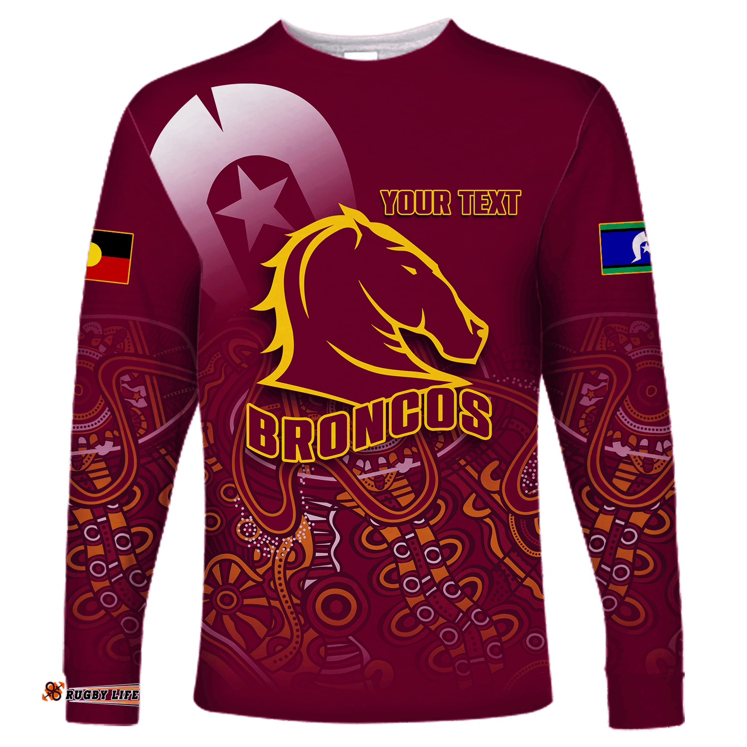 Custom Personalised Brisbane Broncos Rugby NAIDOC Long Sleeve T-shirt