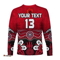 Custom Text and Number Bombers Anzac Long Sleeve T-shirt Essendon Football Aboriginal Remember Them