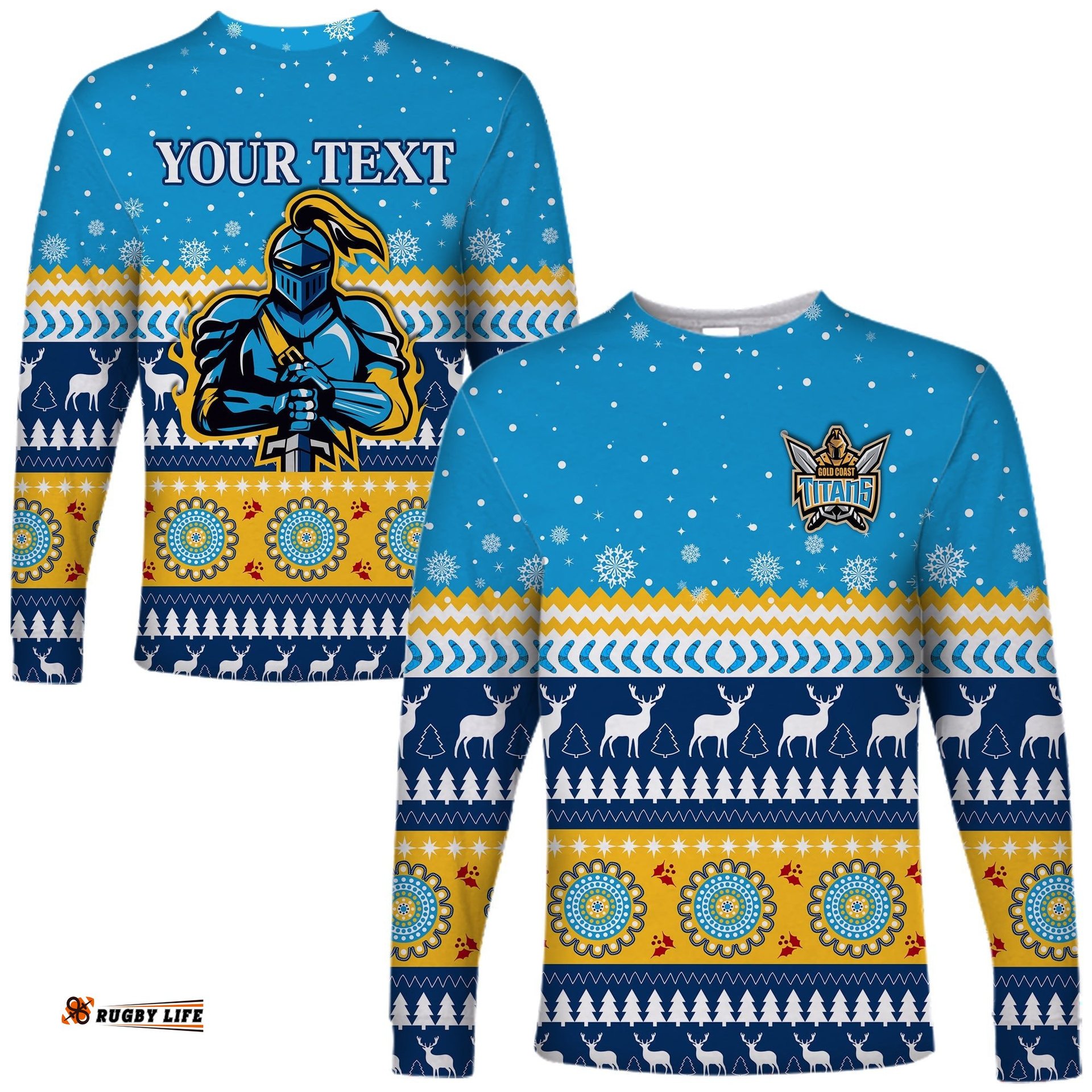 Custom Personalised Titans Long Sleeve T-shirt Christmas Gold Coast
