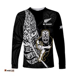 New Zealand Silver Fern Rugby Long Sleeve T-shirt All Black Maori Version Black